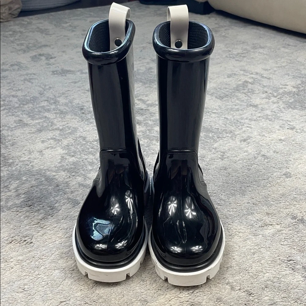New Christian Louboutin Kids Toy Pluie Black Glossy Rubber Rain Boots Sz 28